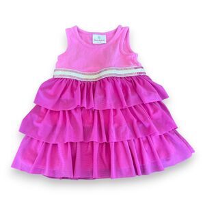 Hanna Andersson Voyager Swish Sparkle Tulle Ruffle Dress Fushia 80/18-24 Months